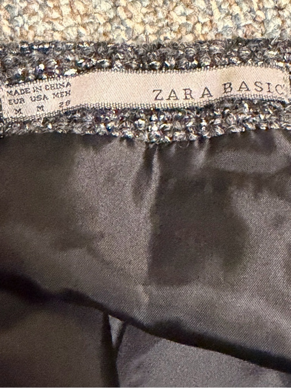 ZARA Metallic Wool Blend Bouclé Tweed Mini Skirt • Dark Academia Grunge M - Picture 8 of 8